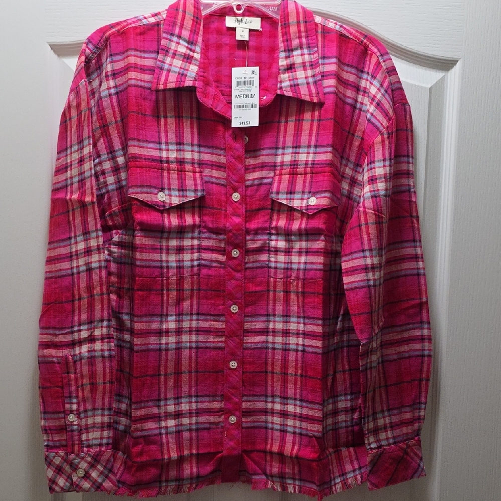 NWT Style & Co. Pink Plaid Button-Up Shirt
